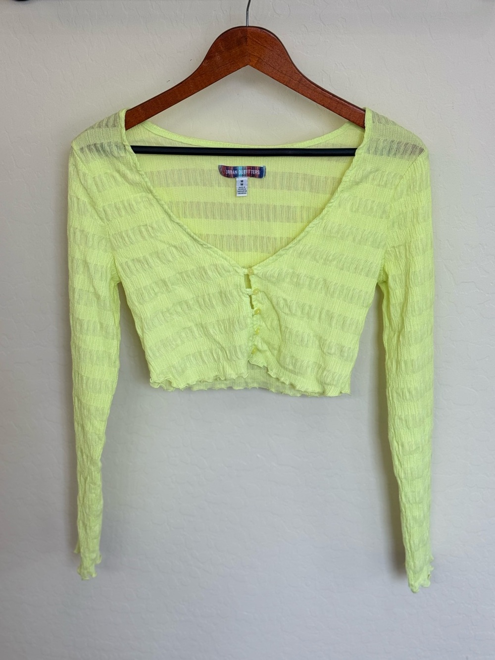 Urban Outfitters Neon Lime Cropped Lightweight Button Cardigan Medium Y2K Boho